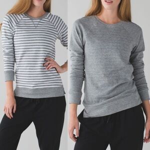 LULULEMON Open Your‎ Heart Long Sleeve II Reversible Gray Striped Heathered XS 4